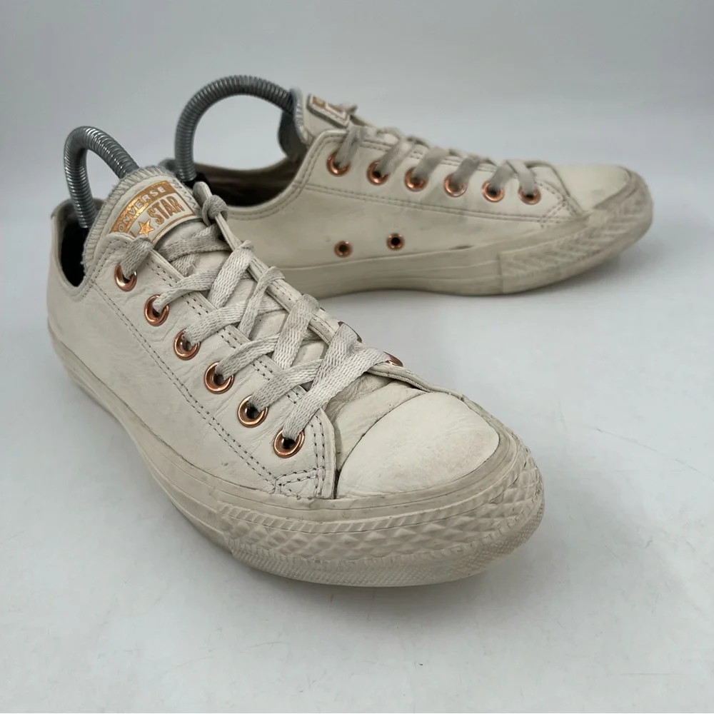 Converse Unisex All Star Limited Edition Cream Leather Rose Gold Eyelet-Women 8